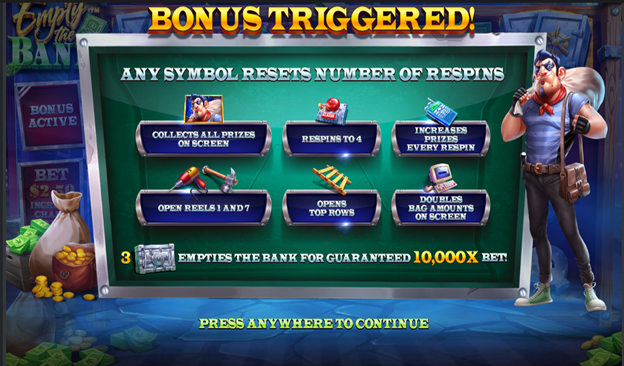 empty the bank slot bonus