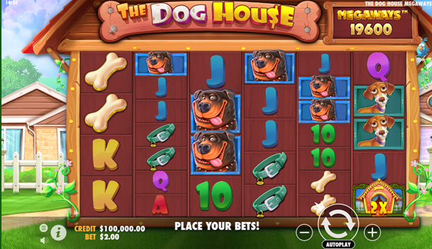 dog house megaways slot gameplay screen